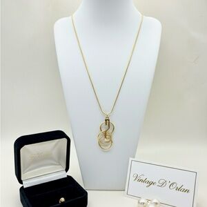 Vintage Signed D’ORLAN Gold Tone Modernist Geometric Pendant Necklace